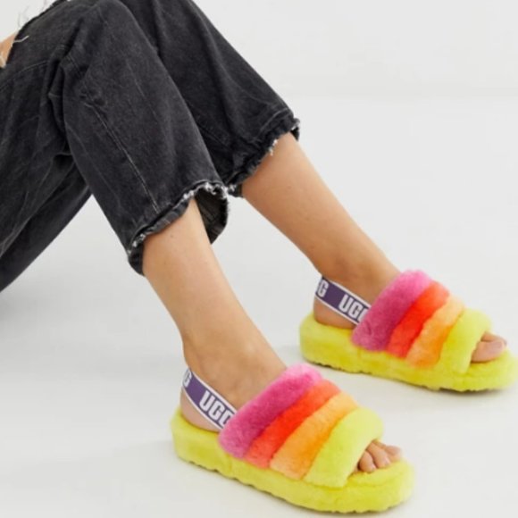UGG Pride Fluff Yeah Rainbow SLIPPERS Slide - Picture 11 of 13